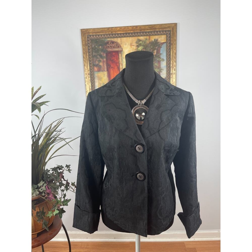 Emma James Blazer Jacket Women's Size 10 Black Damask Evening Glam Whimsigoth